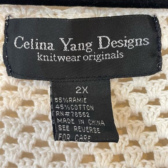 CELINA YANG DESIGNS boho open knit white crochet v neck top size 2X - Picture 3 of 3